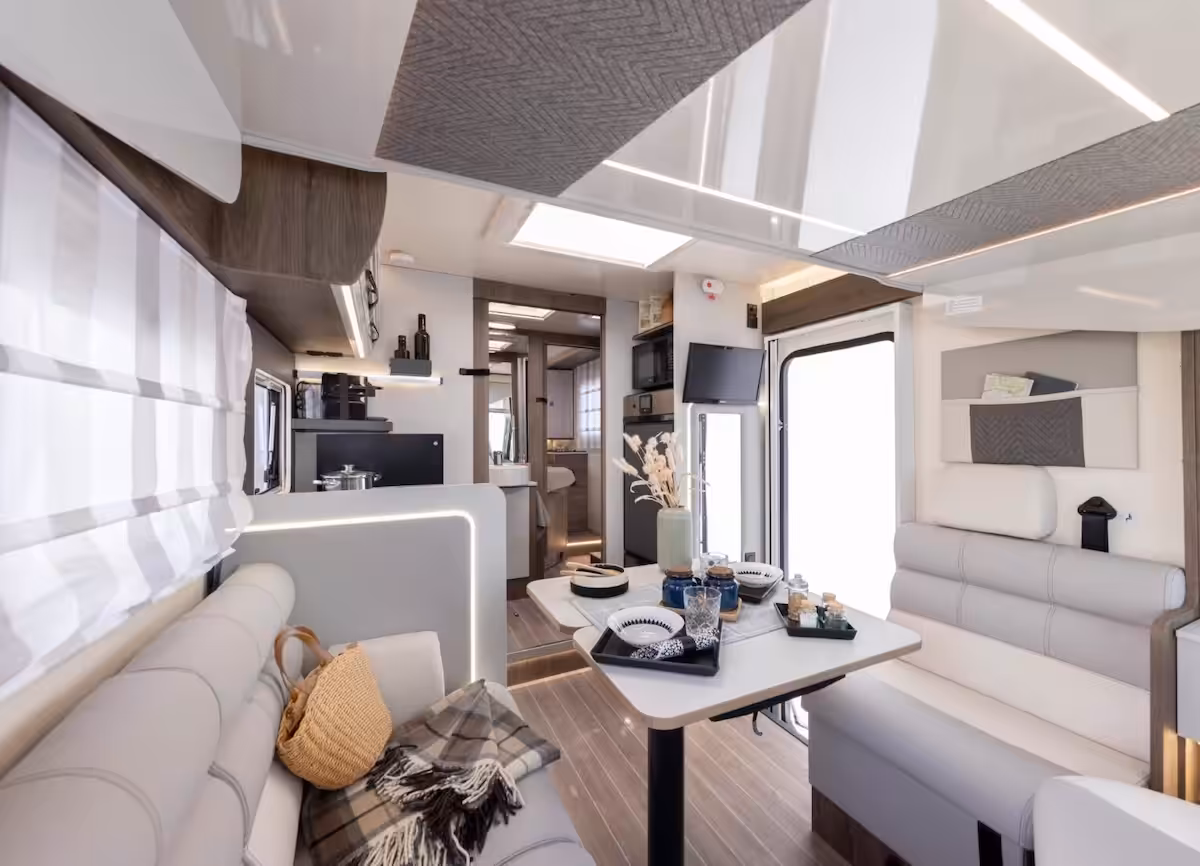 2026 Roller Team Pegaso 740 Front Lounge Dining Kitchen Caption